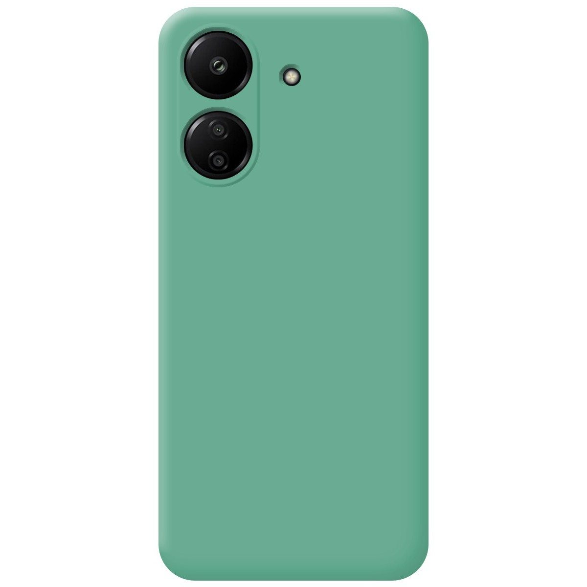Custodia verde per telefono con doppie lenti della fotocamera e una lente a punti.