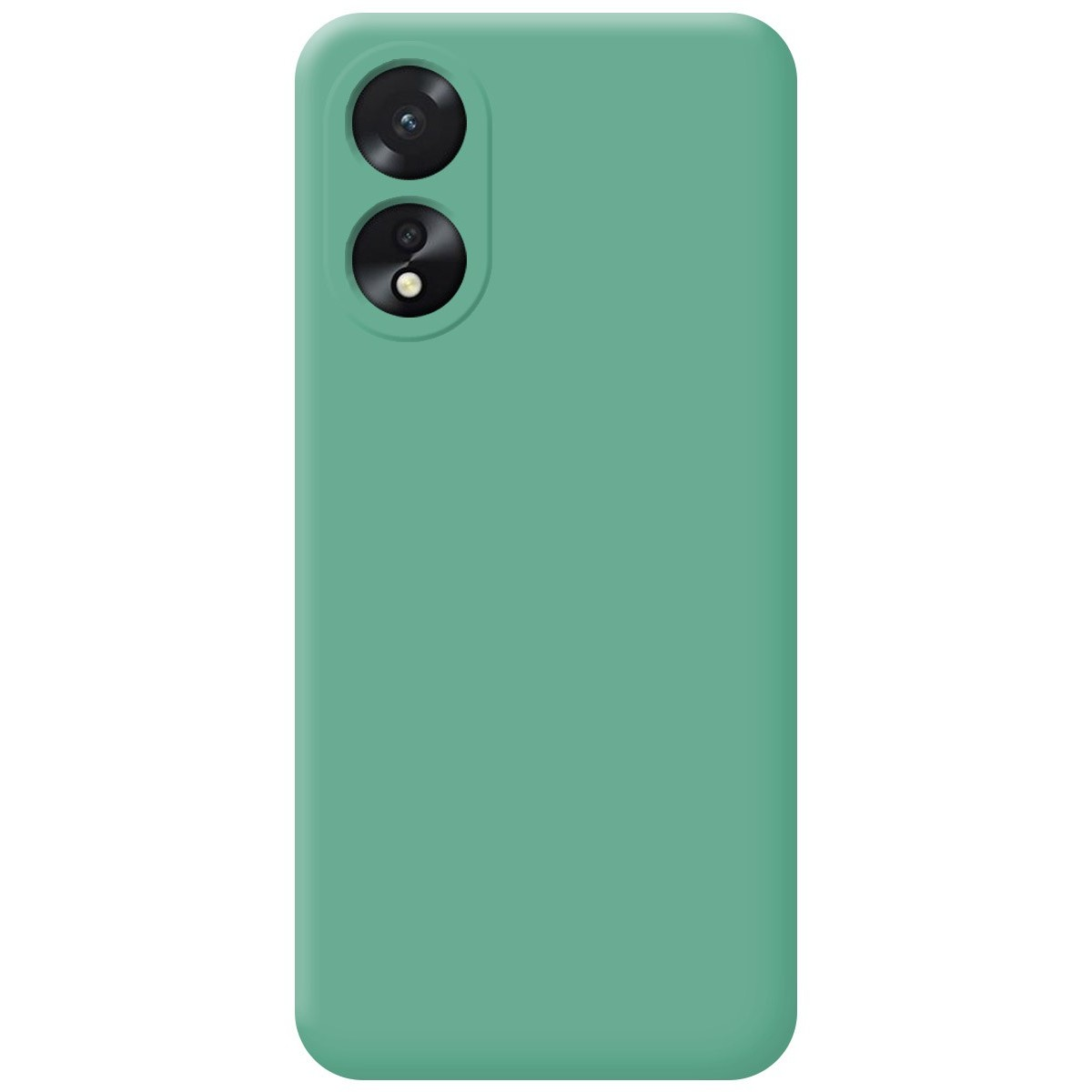 Una custodia per telefono verde con una fotocamera. Il telefono ha una superficie opaca ed è fatto per un telefono.