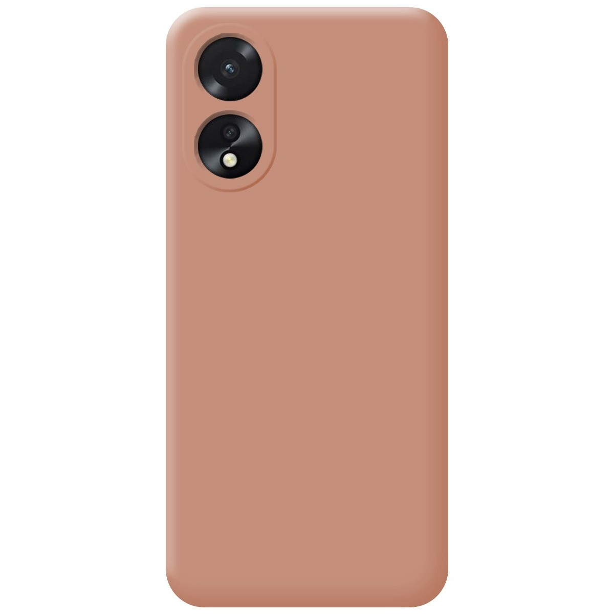 Custodia per telefono color pesca con doppie lenti della fotocamera. Design semplice, tinta unita.
