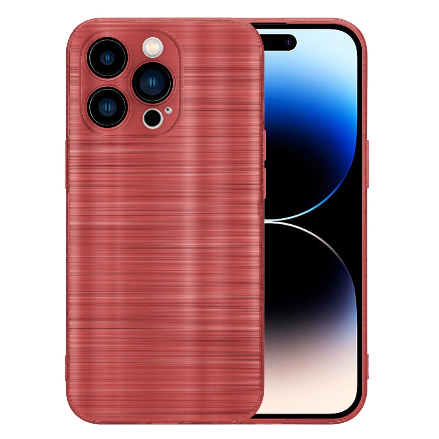 Kameraschutz PRO mit Hülle iPhone Rot Brushed Brushed Apple, Design, CADORABO Backcover, MAX, 14