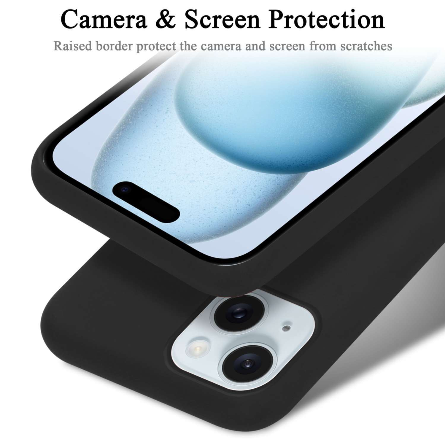 CADORABO Hülle im Liquid Backcover, Style, Silicone Apple, iPhone Case LIQUID 15 SCHWARZ PLUS