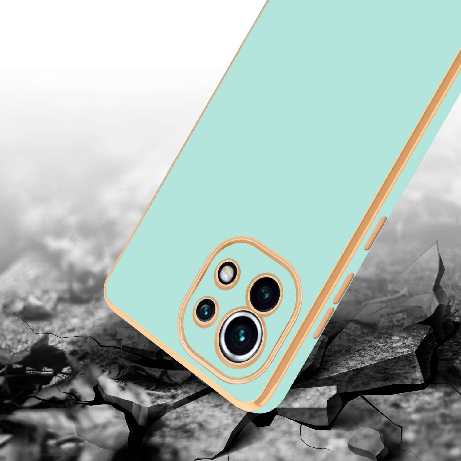 Handyhülle CADORABO Mint Mi Glossy Backcover, mit 5G, Grün 11 Xiaomi, Kameraschutz, - Gold