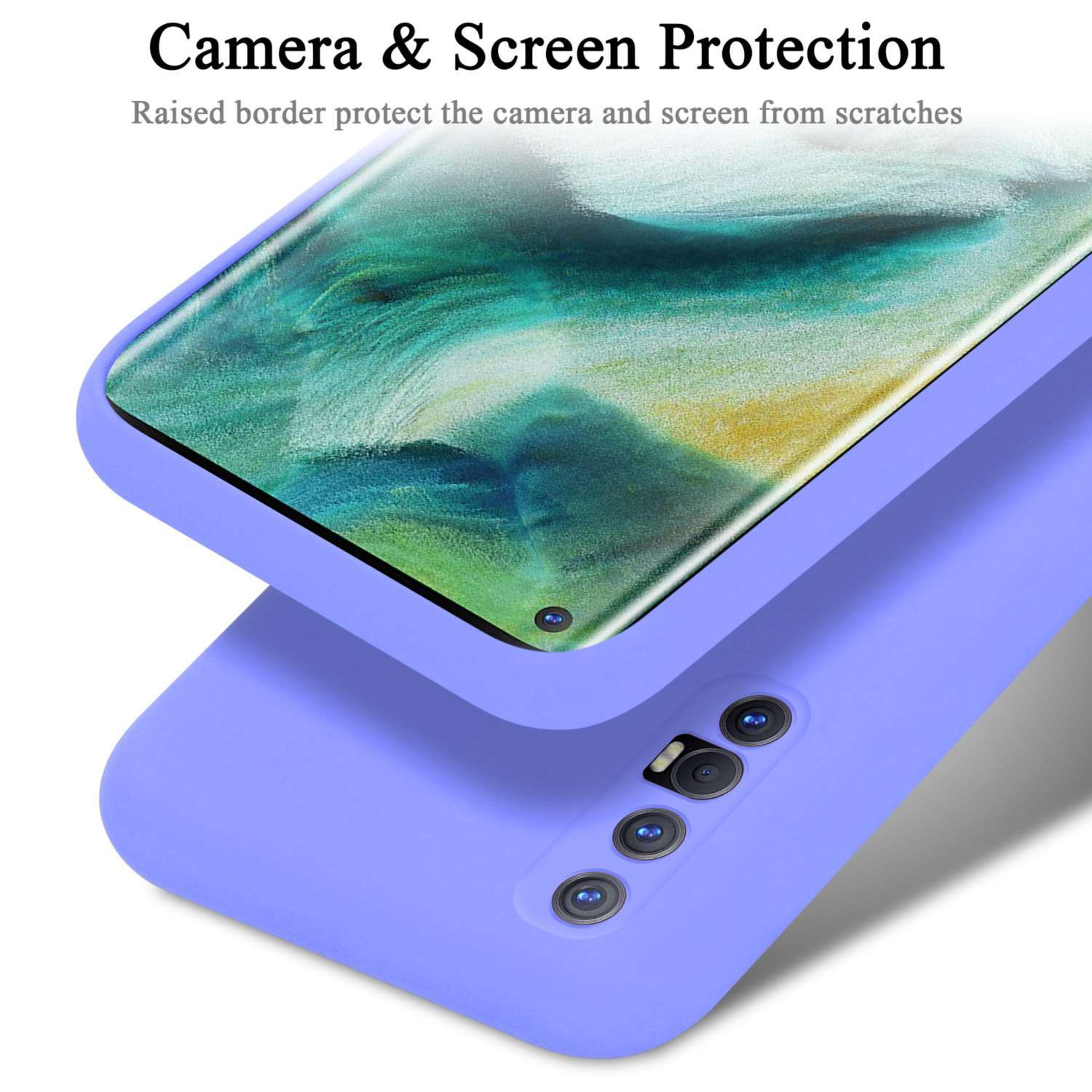Lila Handyhülle schützt ein Handy mit Bildschirm.