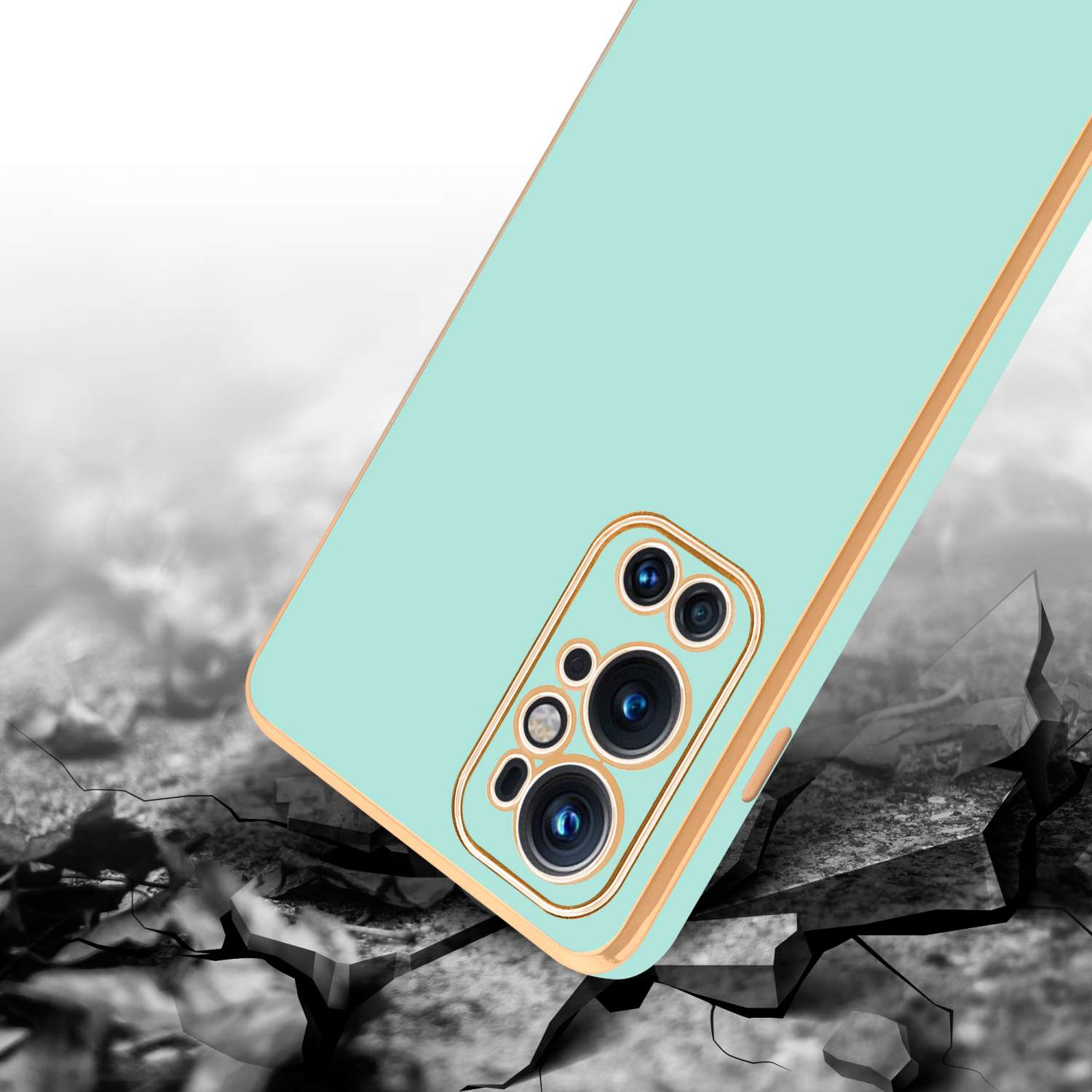 OnePlus, Handyhülle CADORABO Grün PRO, Mint Gold mit 9 - Kameraschutz, Glossy Backcover,