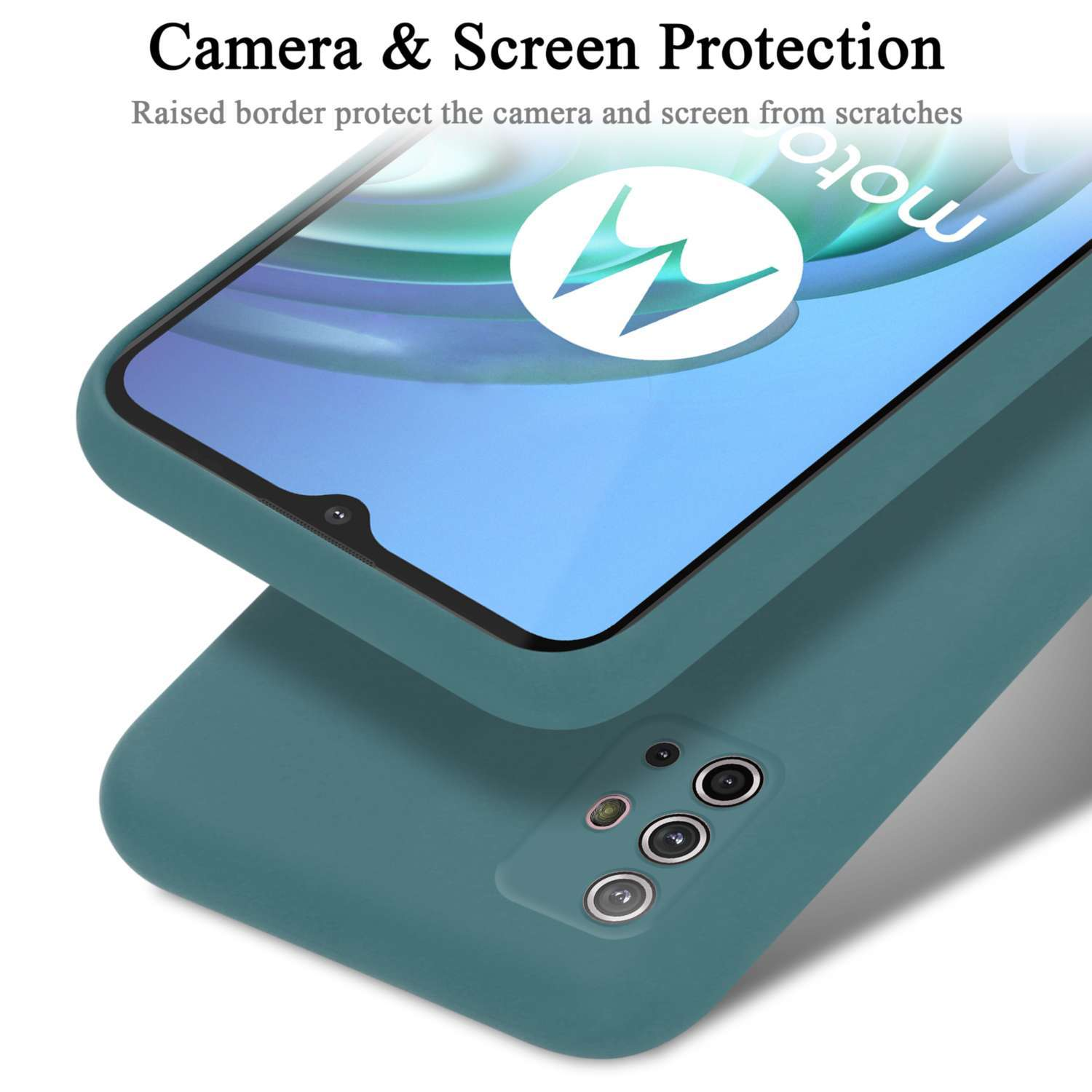 Custodia per telefono che protegge lo schermo e la fotocamera. Custodia verde acqua con protezione fotocamera e schermo.
