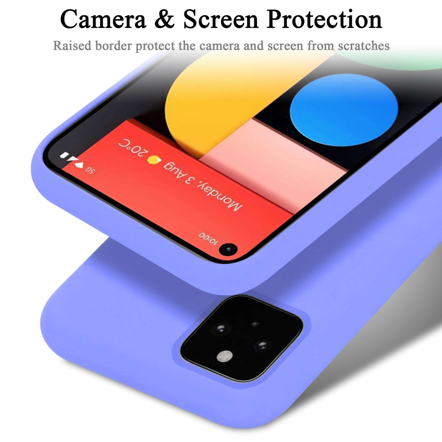 Custodia viola per telefono che protegge un telefono con calendario sullo schermo.