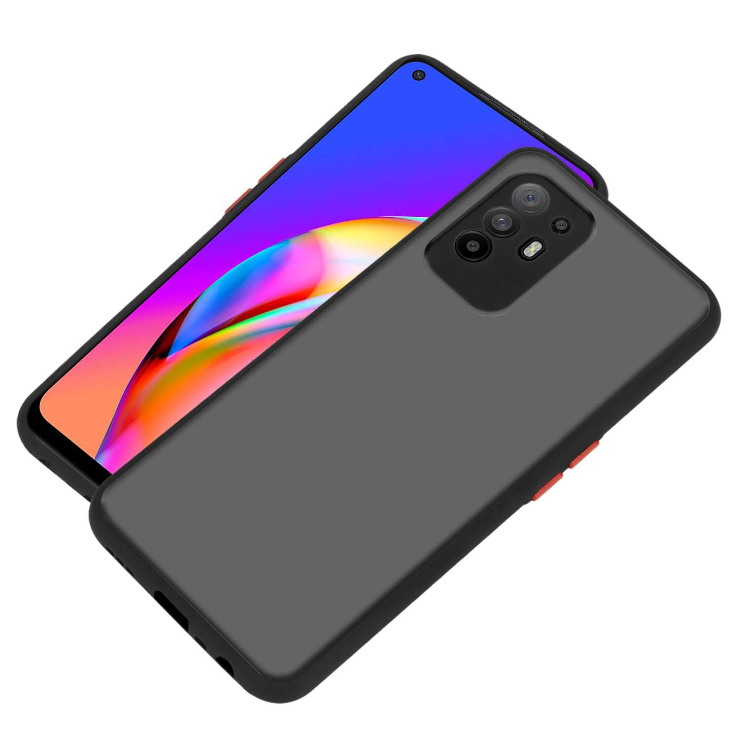 Schwarz und Hybrid Hülle Innenseite TPU 5G, Kunststoff Silikon Matt Oppo, A94 mit Rückseite, matter Backcover, CADORABO Schutzhülle