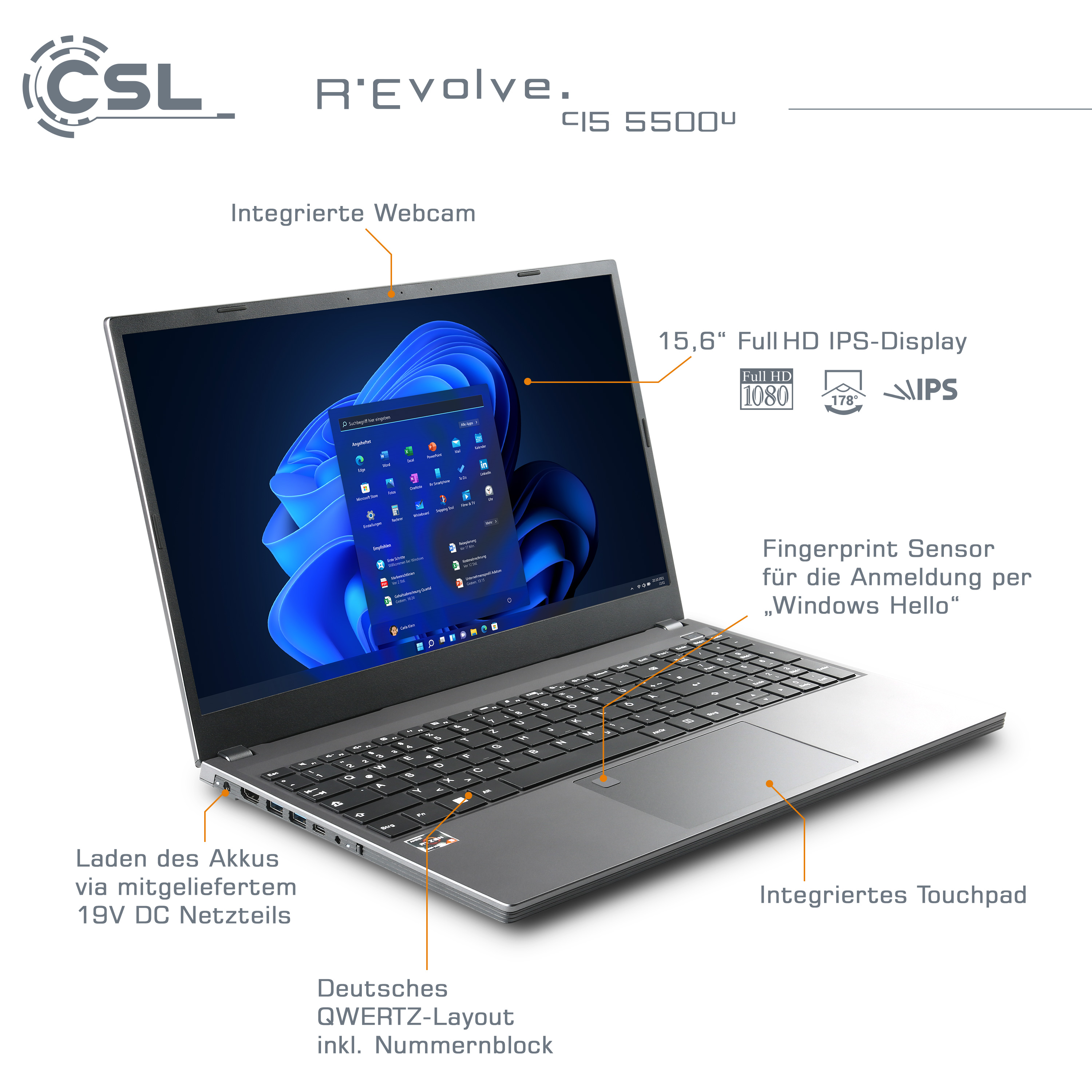 CSL R\'Evolve C15 5500U / 2000GB Home, 32 15 Grau 11 / AMD RAM, Zoll SSD, GB Prozessor, Ryzen™ mit Notebook / Display, 5 32GB GB Windows 2000