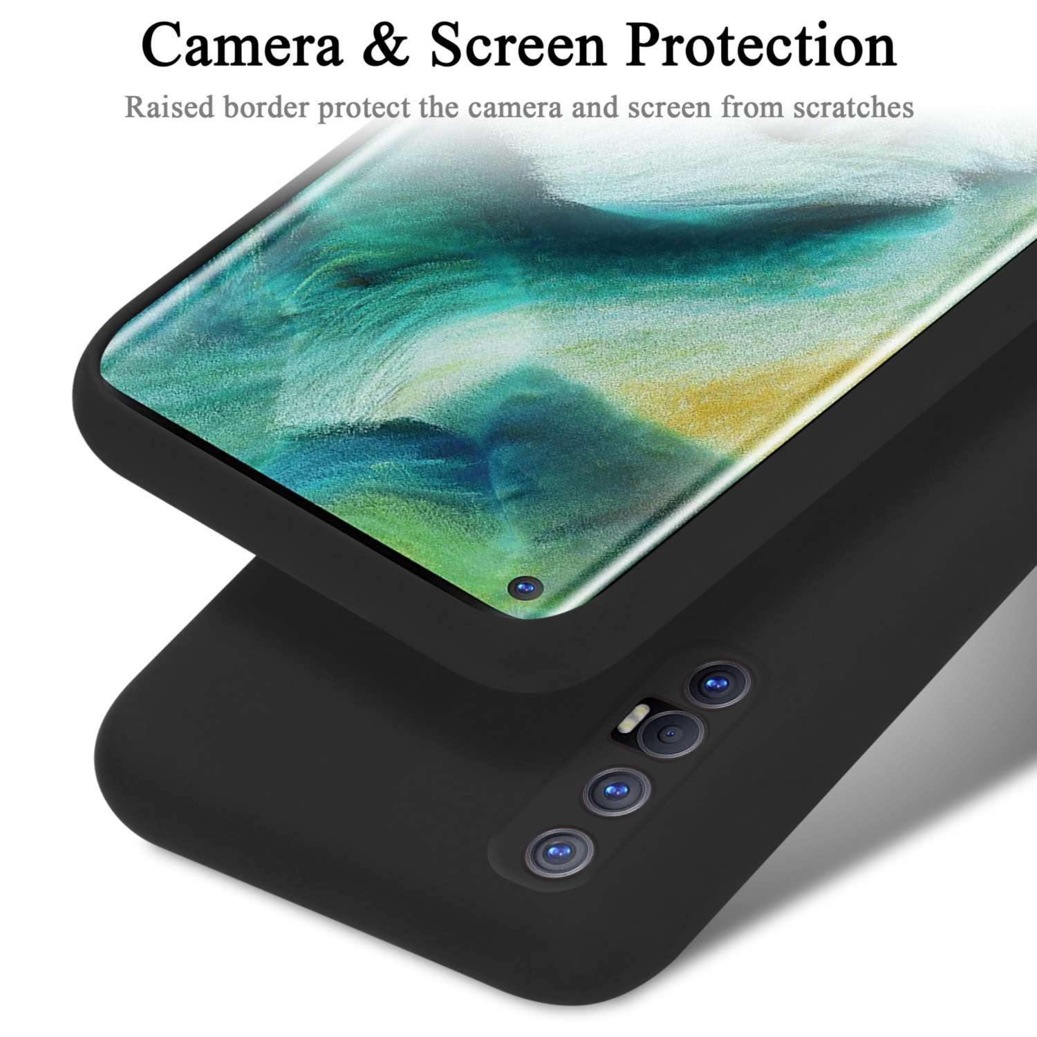 Nahaufnahme einer schwarzen Handyhülle mit einem Telefon darin. Der Bildschirm des Telefons ist sichtbar.