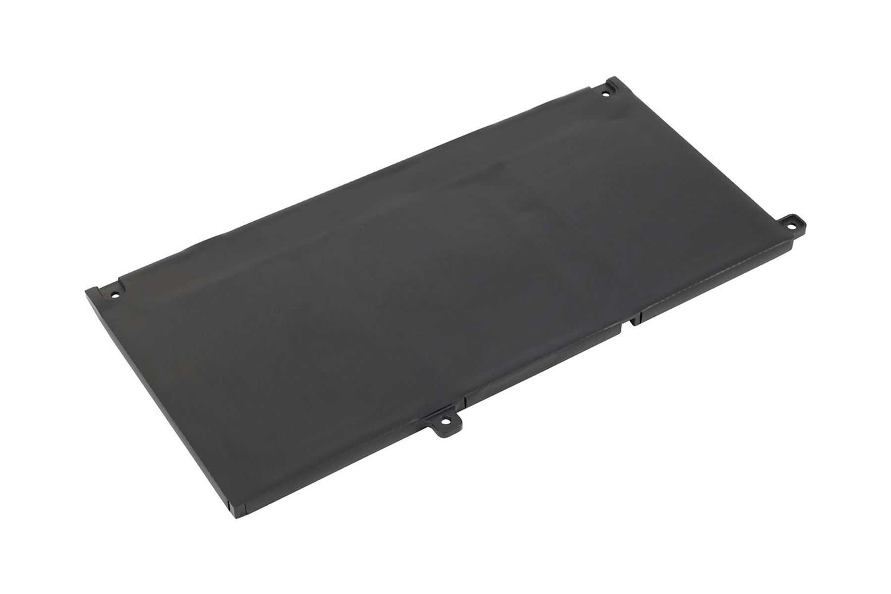 Eine schwarze, rechteckige Platte, möglicherweise eine Laptop-Bodenabdeckung, isoliert auf Weiß.