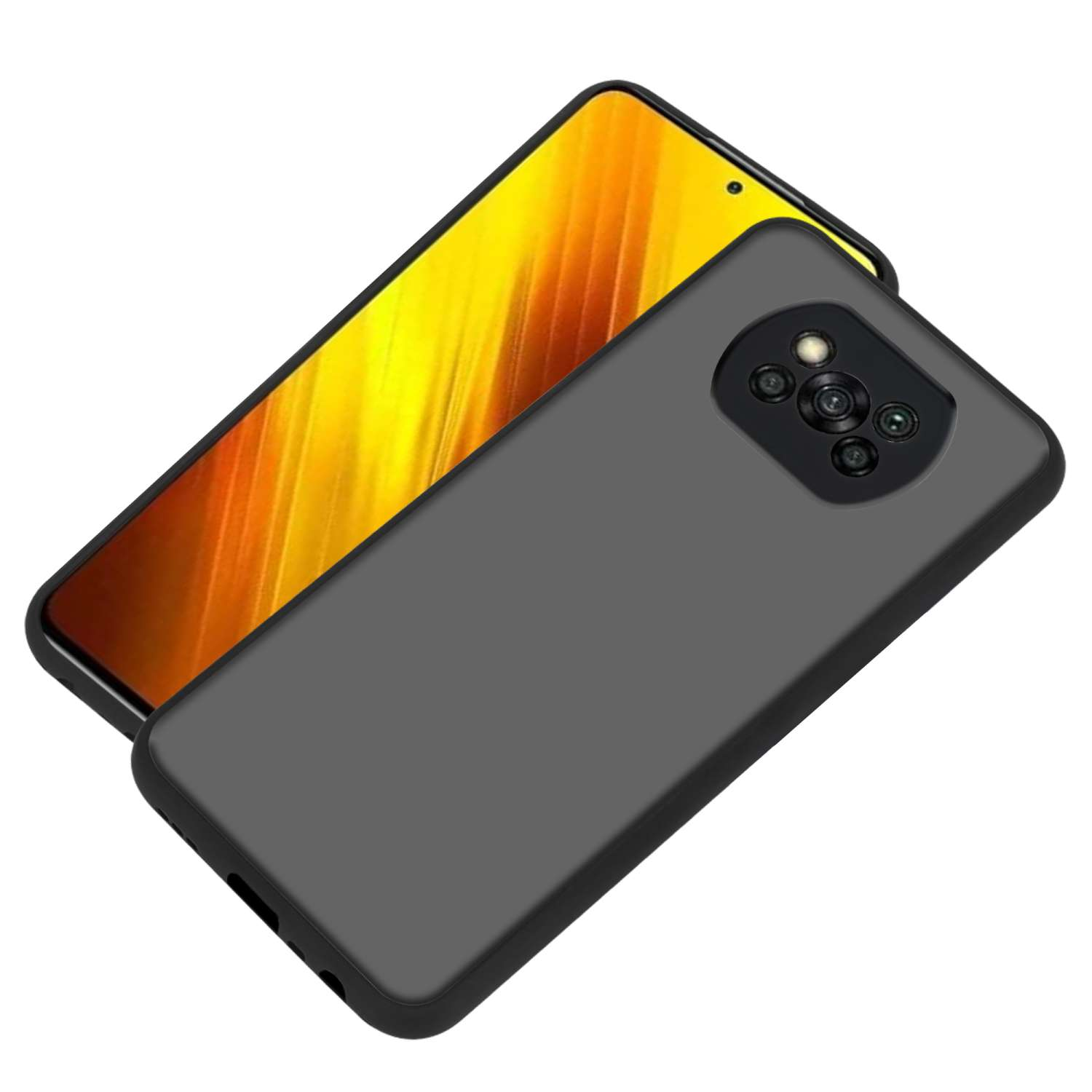 CADORABO Hülle Hybrid Schutzhülle TPU NFC, Kunststoff X3 Silikon Rückseite, Schwarz und matter mit POCO Backcover, Xiaomi, Innenseite Matt