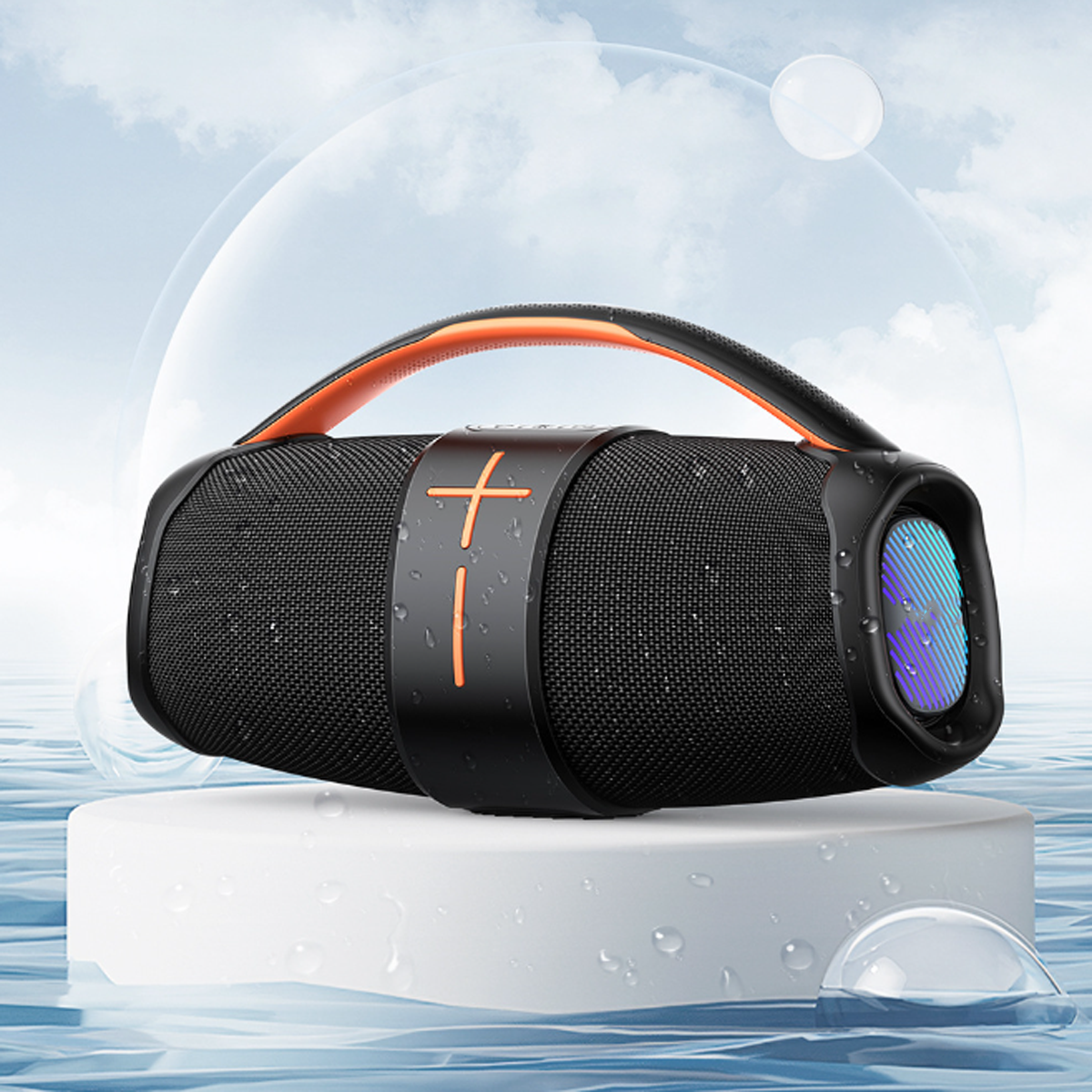 ENBAOXIN Subwoofer-Bluetooth-Lautsprecher, 7 Doppelkonnektivität Lichteffekt, Wasserfest Rhythmischer TWS Schwarz, Farben, Bluetooth-Lautsprecher