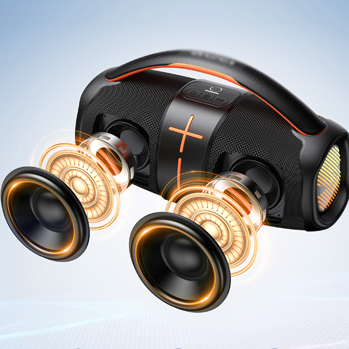Wasserfest ENBAOXIN Subwoofer-Bluetooth-Lautsprecher, Bluetooth-Lautsprecher, Doppelkonnektivität TWS Rhythmischer Lichteffekt, 7 Orange, Farben,