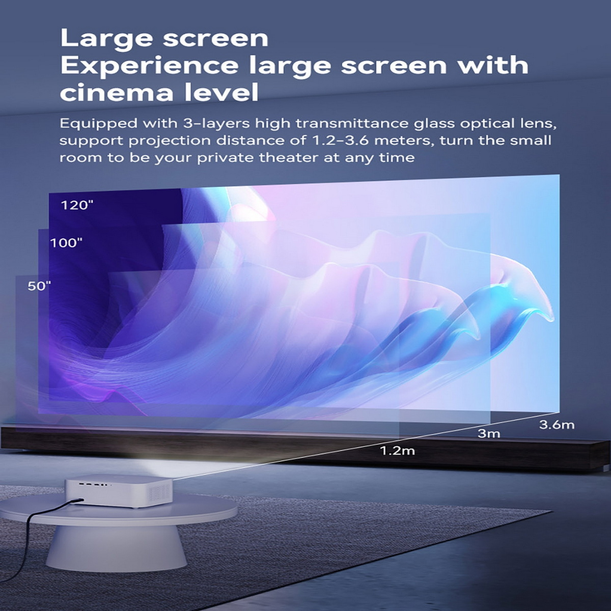 Un proyector está sobre una mesa, proyectando una imagen sobre una pantalla. La pantalla muestra una imagen borrosa.