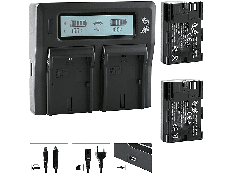 Chargeur Double Pour Batteries Canon LP-E6/LP-E6N/LP-E6NH - Avec écrans LCD, Alimentation USB-C/Micro USB