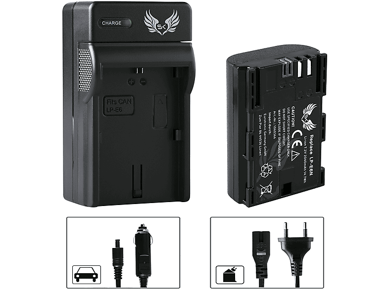 SKGAMES Akku Passend für Canon LP-E6N + Charger LP-E6NH / LP-E6 Li-ion Akku, 2040mAh