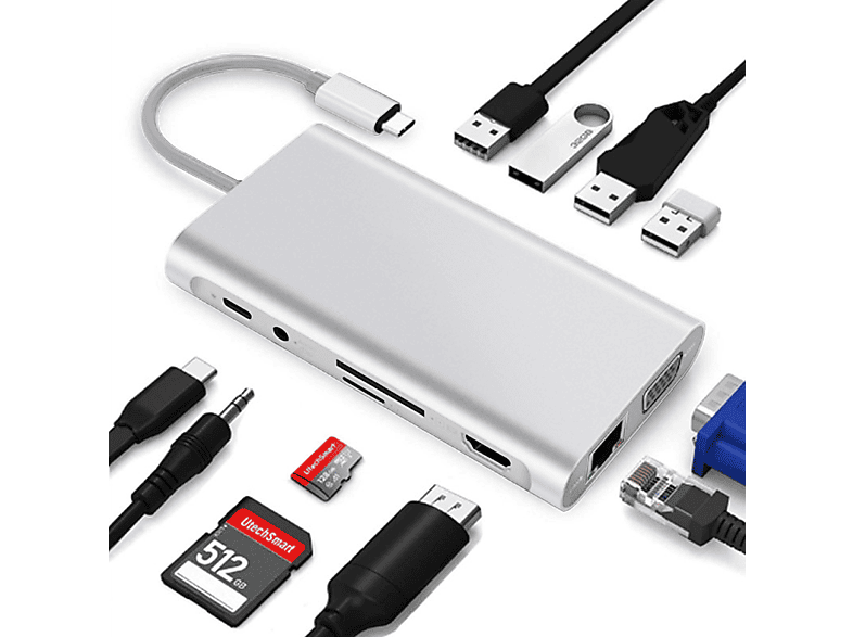 USB ELKUAIE in Hub, 1 Silber 11 HDMI-Netzwerkkarte, mit