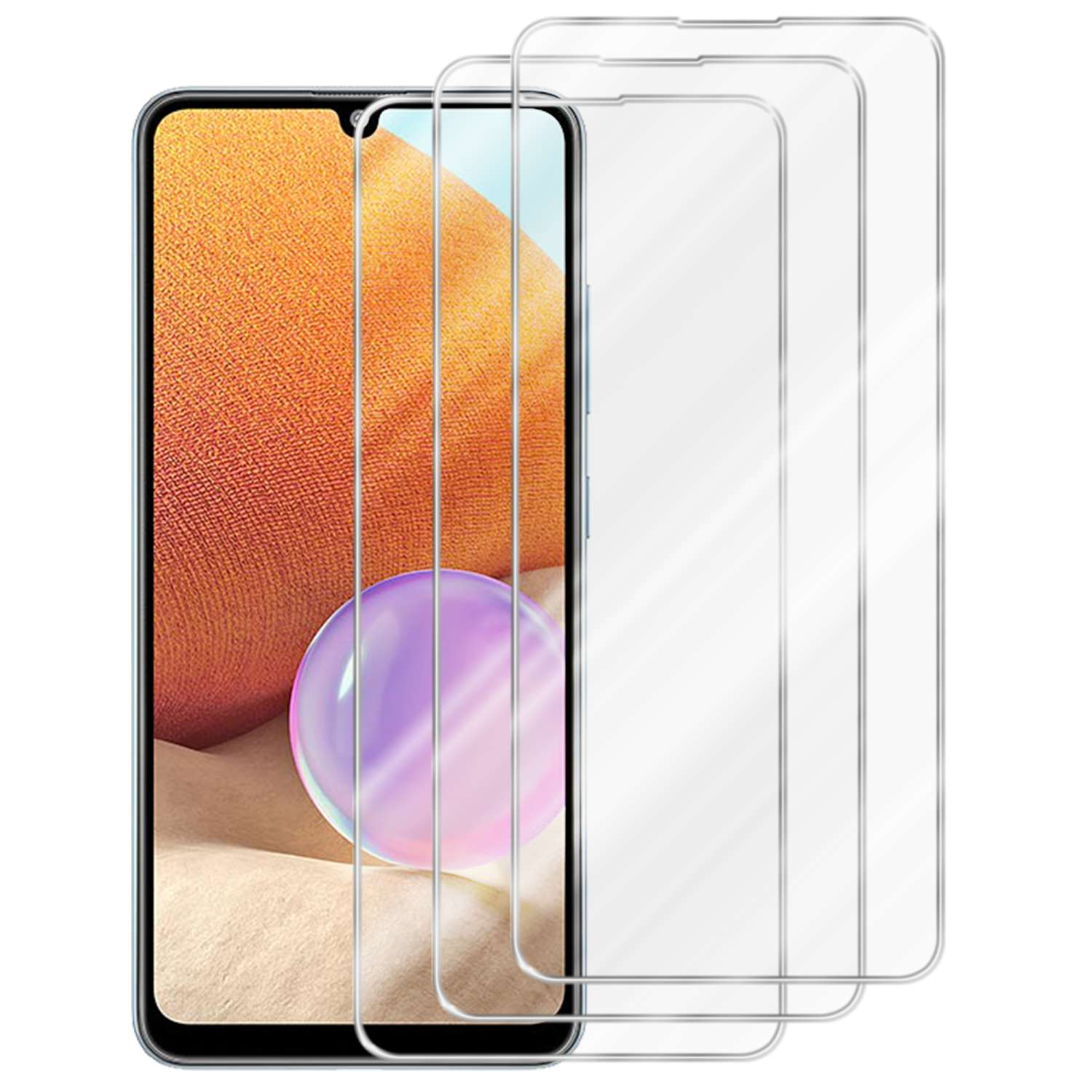 CADORABO 3x Glas Tempered Schutzfolie(für Galaxy Schutzglas Samsung 4G) A32