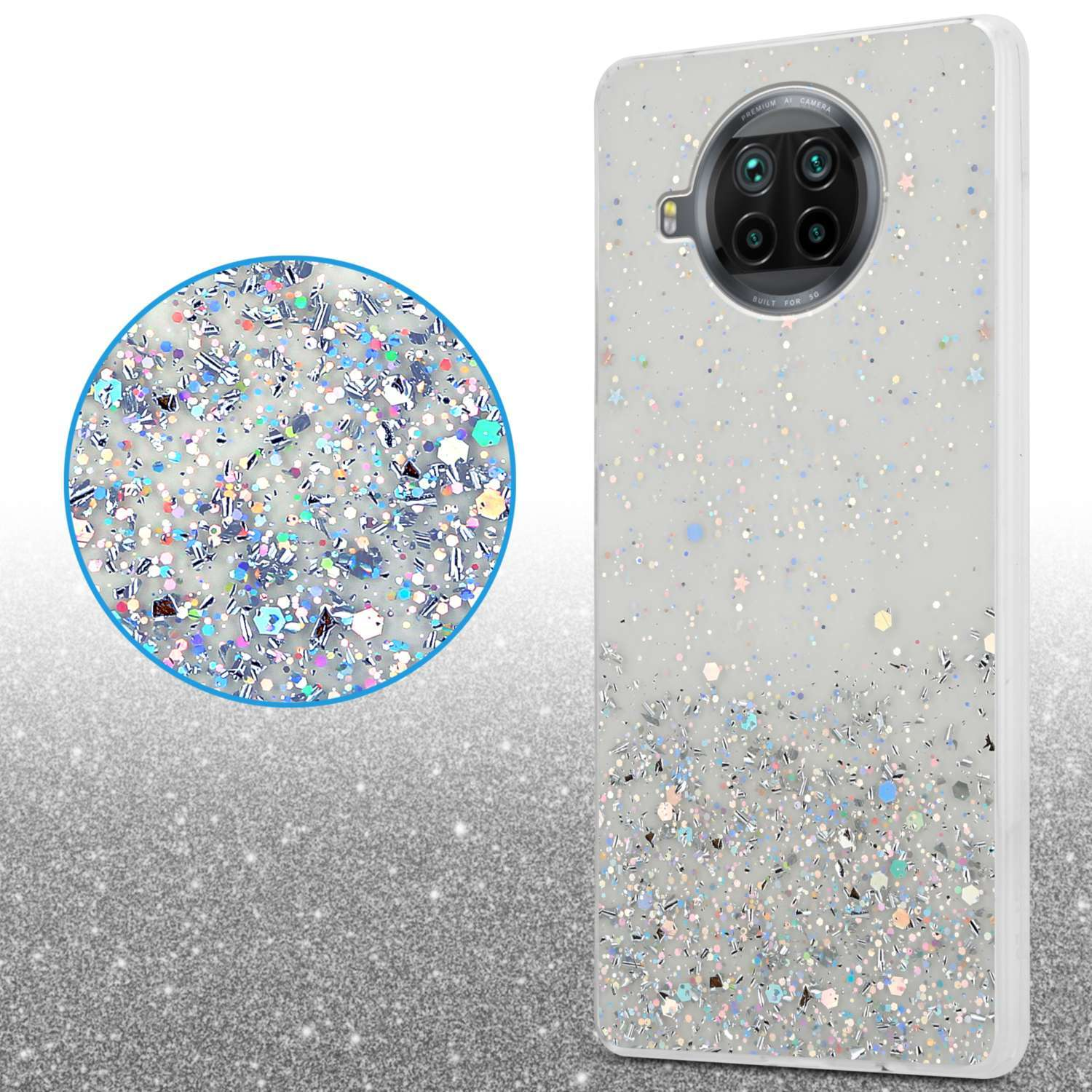 Schutzhülle Glitter LITE, Backcover, mit Xiaomi, mit CADORABO Glitter, Transparent funkelnden Mi 10T