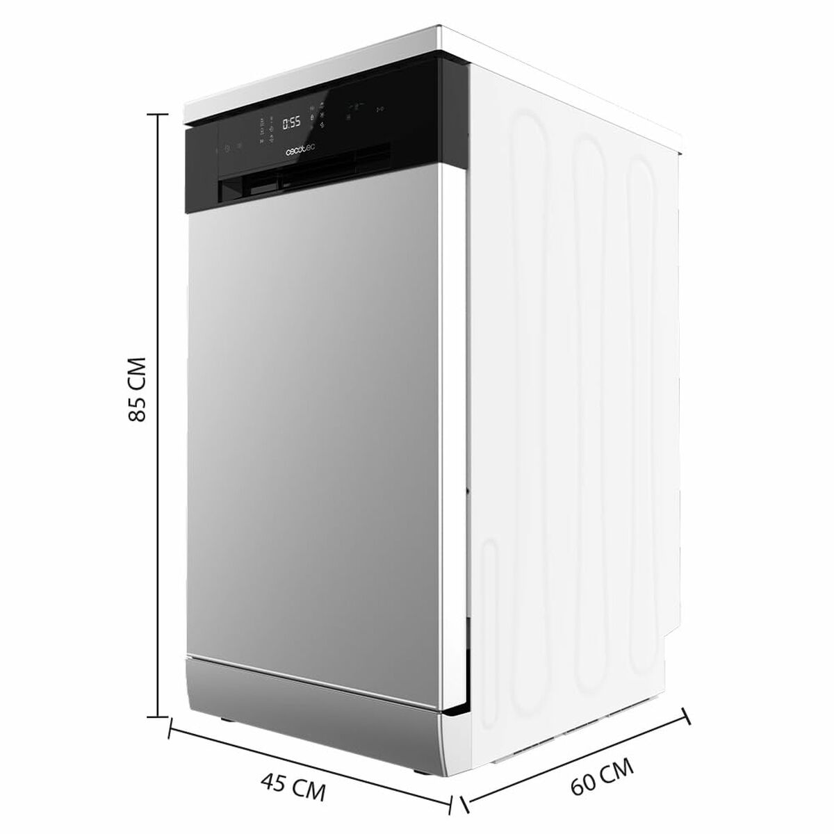 Zmywarka ze stali nierdzewnej z wymiarami w centymetrach.