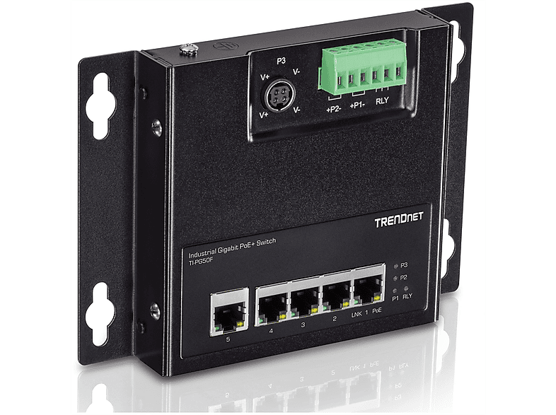 TRENDNET TI-PG50F 5-Port Industrial PoE+ Gigabit Front Access Switch PoE Gigabit Switch