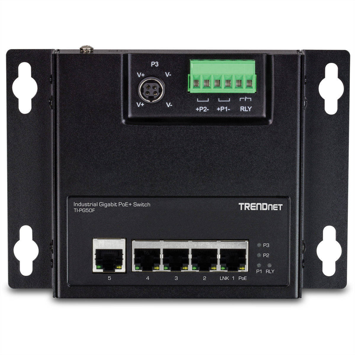 TRENDNET TI-PG50F 5-Port Industrial Access Front Switch PoE Gigabit PoE+ Gigabit Switch