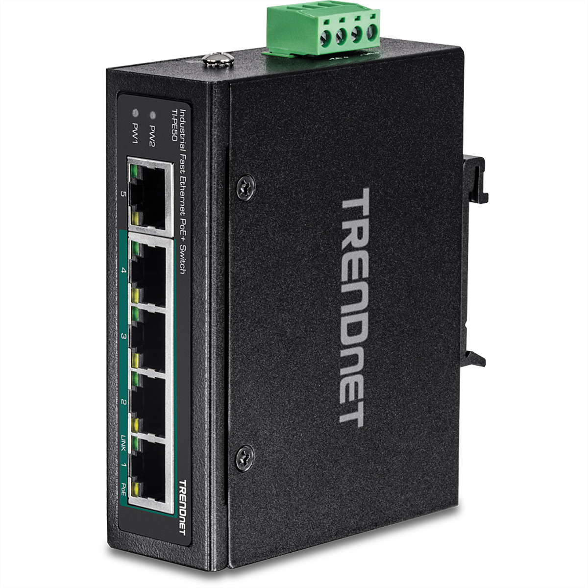 TRENDNET TI-PE50 Gigabit Fast Ethernet Switch DIN-Rail Industrial PoE+ 5-Port Switch PoE