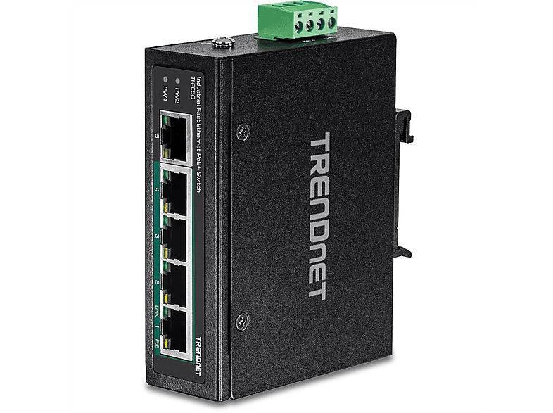TRENDNET TI-PE50 DIN-Rail Switch 5-Port Industrial Fast Ethernet PoE+ PoE Gigabit Switch