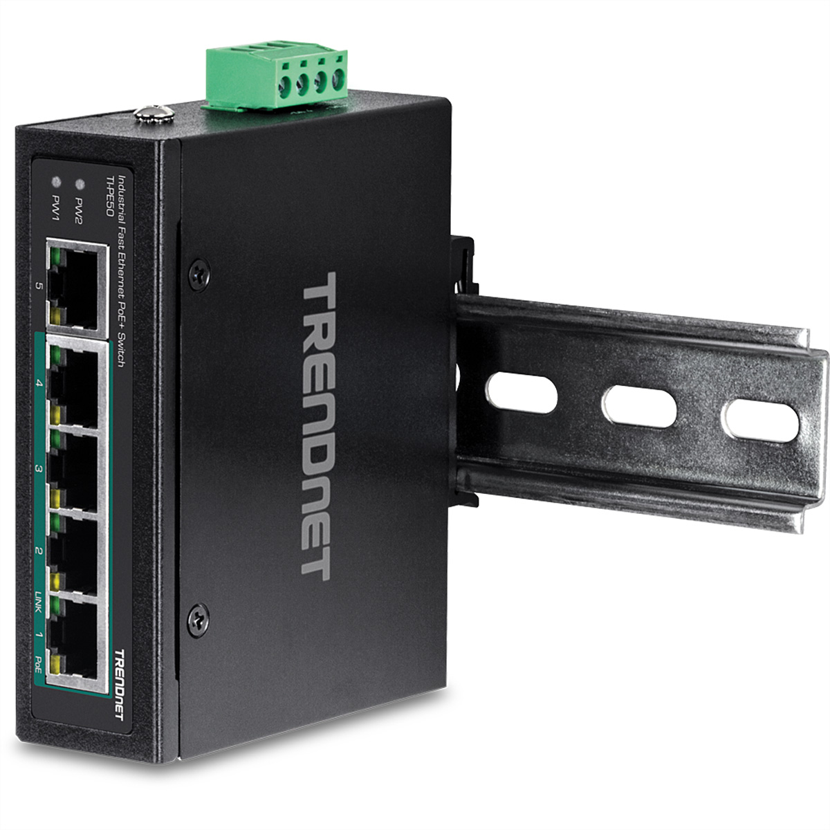 TRENDNET TI-PE50 PoE+ Industrial PoE Ethernet DIN-Rail Switch 5-Port Fast Gigabit Switch