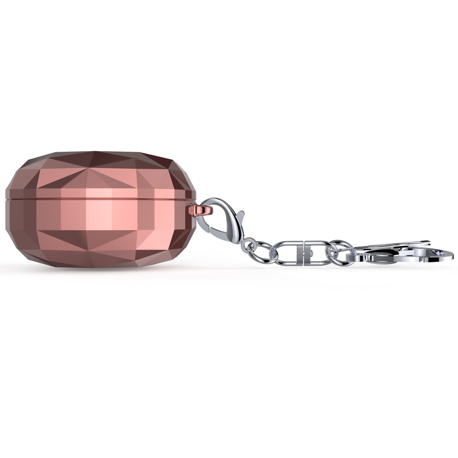 Roségoldfarbenes facettiertes Gehäuse mit silberner Kette und Verschluss. Hintergrund ist weiß.