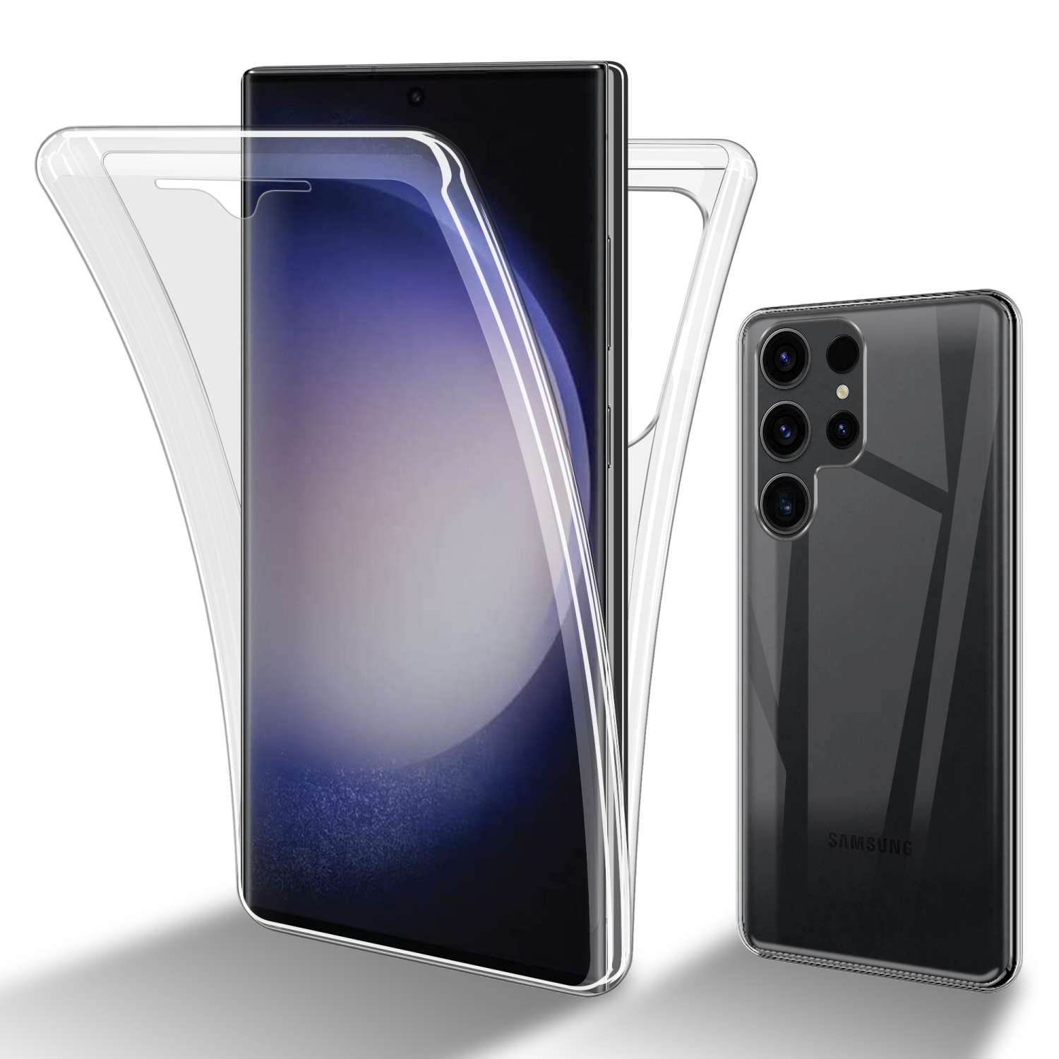 Samsung, CADORABO Hülle, S23 TPU Backcover, Galaxy ULTRA, Grad TRANSPARENT 360 Case