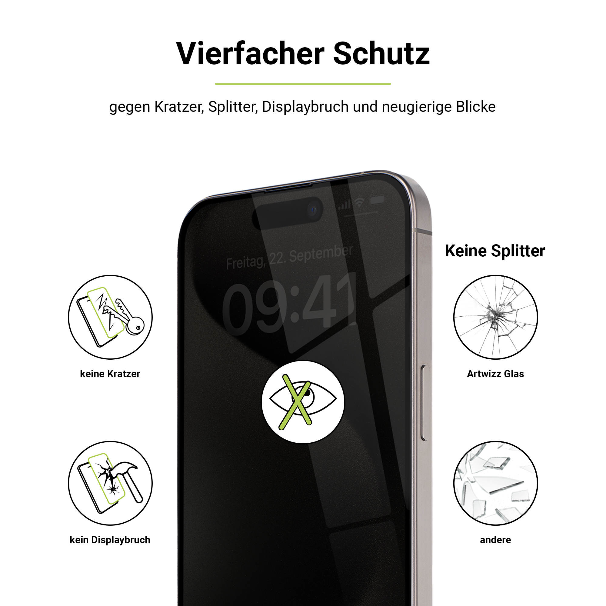 Max) PrivacyGlass iPhone Apple Pro ARTWIZZ Displayschutz(für 15