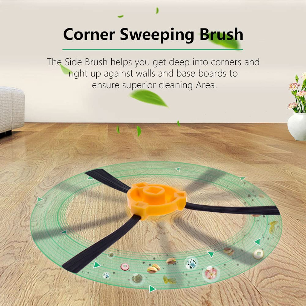 Szczotka do czyszczenia z trzema ramionami na podłodze. Jest pomarańczowa i zielona.