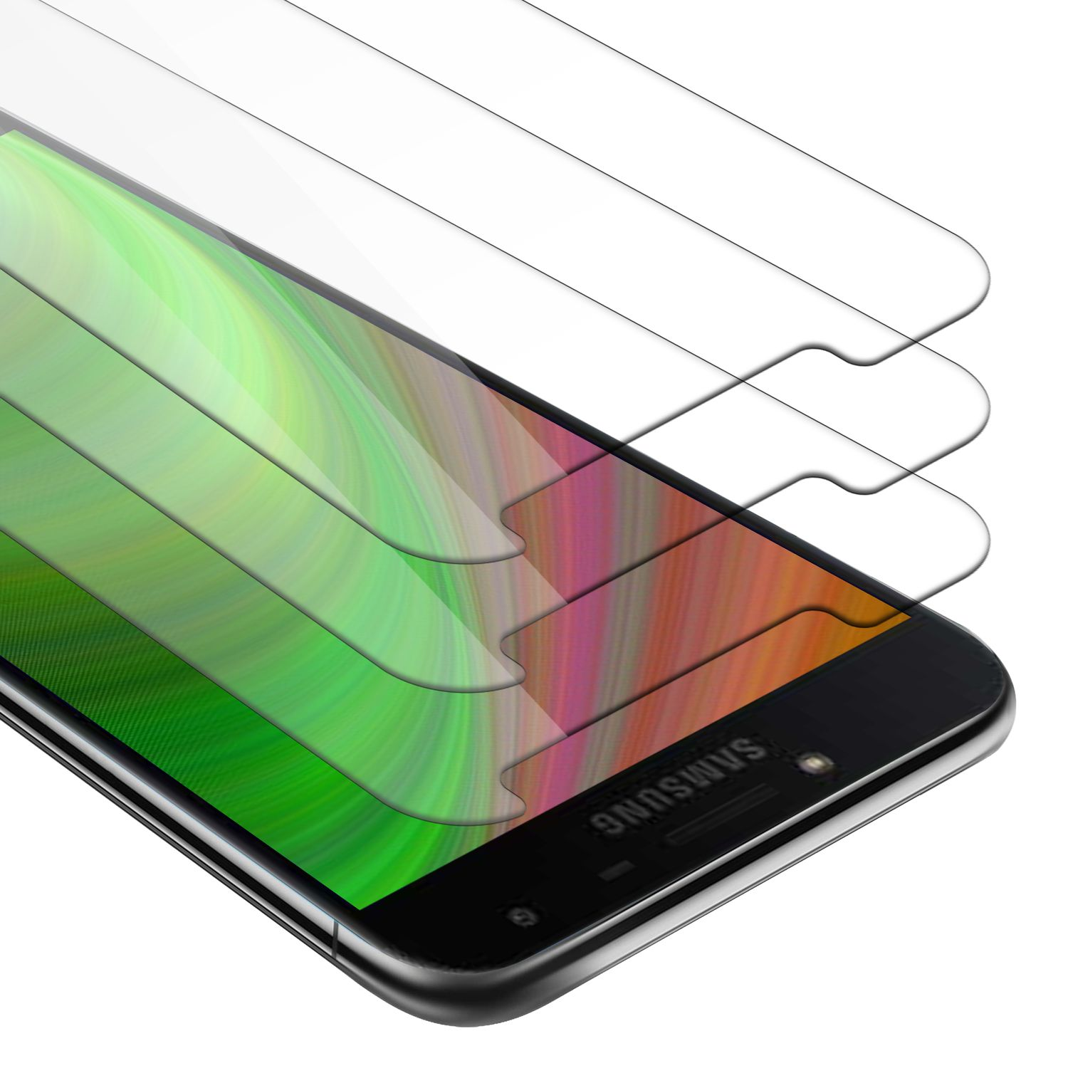 CADORABO 3er Pack Tempered Glass Glas J3 Schutz Samsung Display Galaxy Display Schutz Folie(für 2018)
