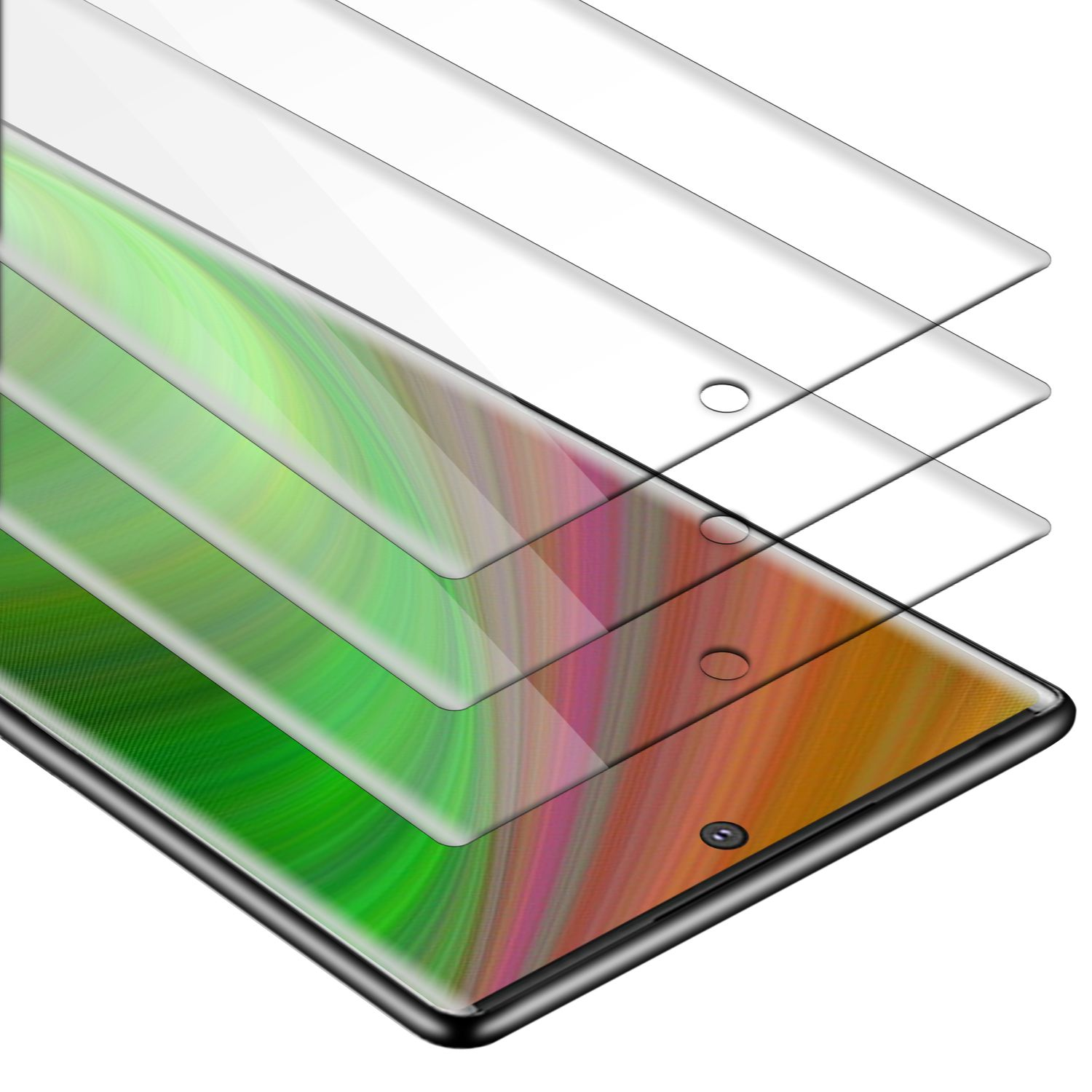 CADORABO 3er Glas Schutz Schutz Display Tempered PLUS) Display Pack Folie(für NOTE 10 Galaxy Glass Samsung