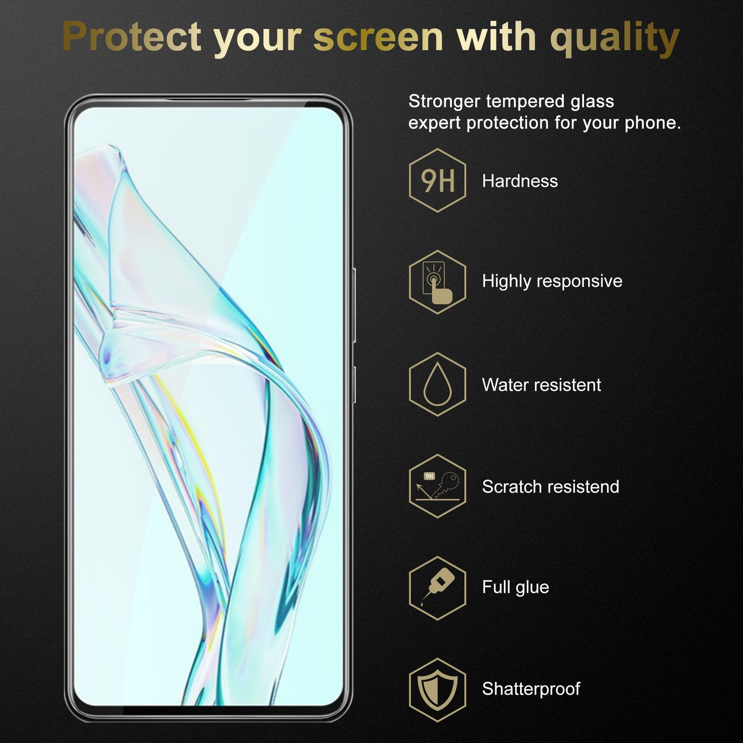 Proteggi schermo per telefono con varie funzioni protettive.