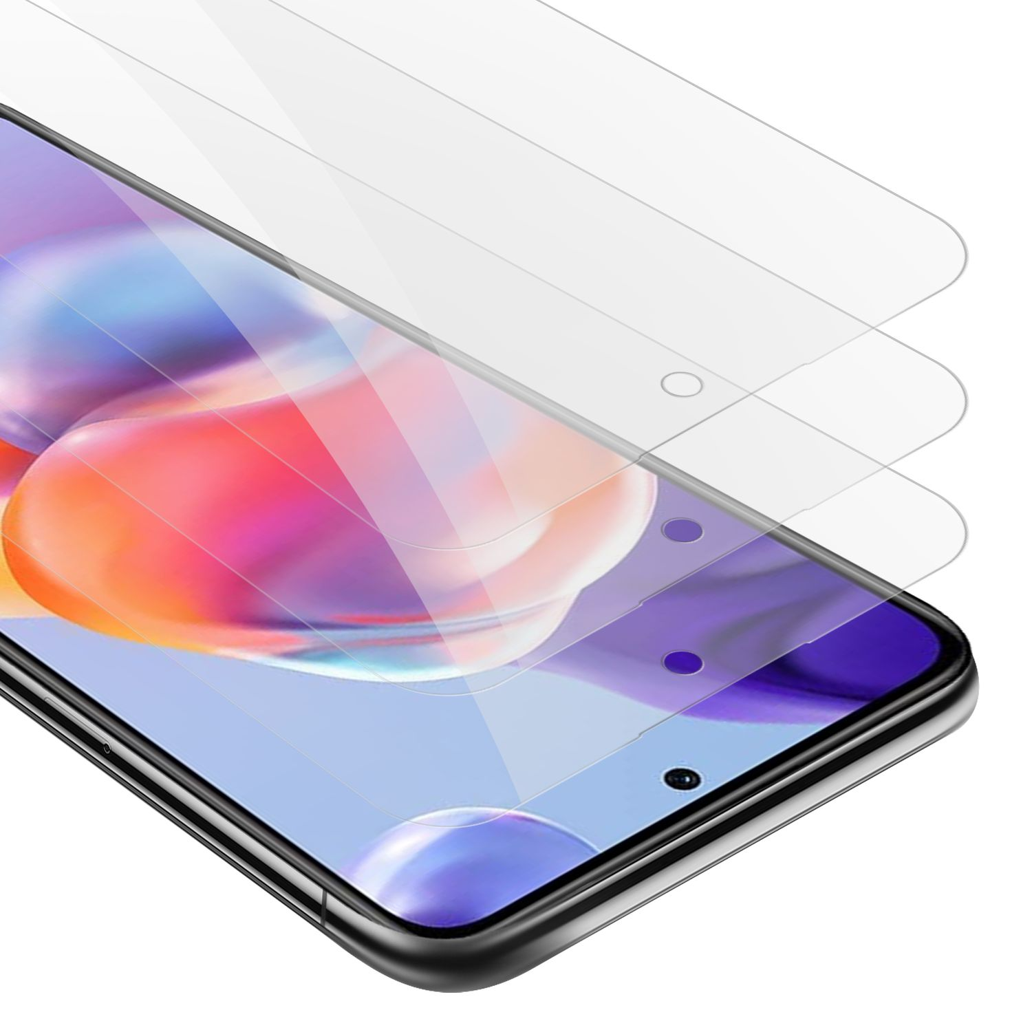 Tre protezioni schermo applicate allo schermo di un telefono.