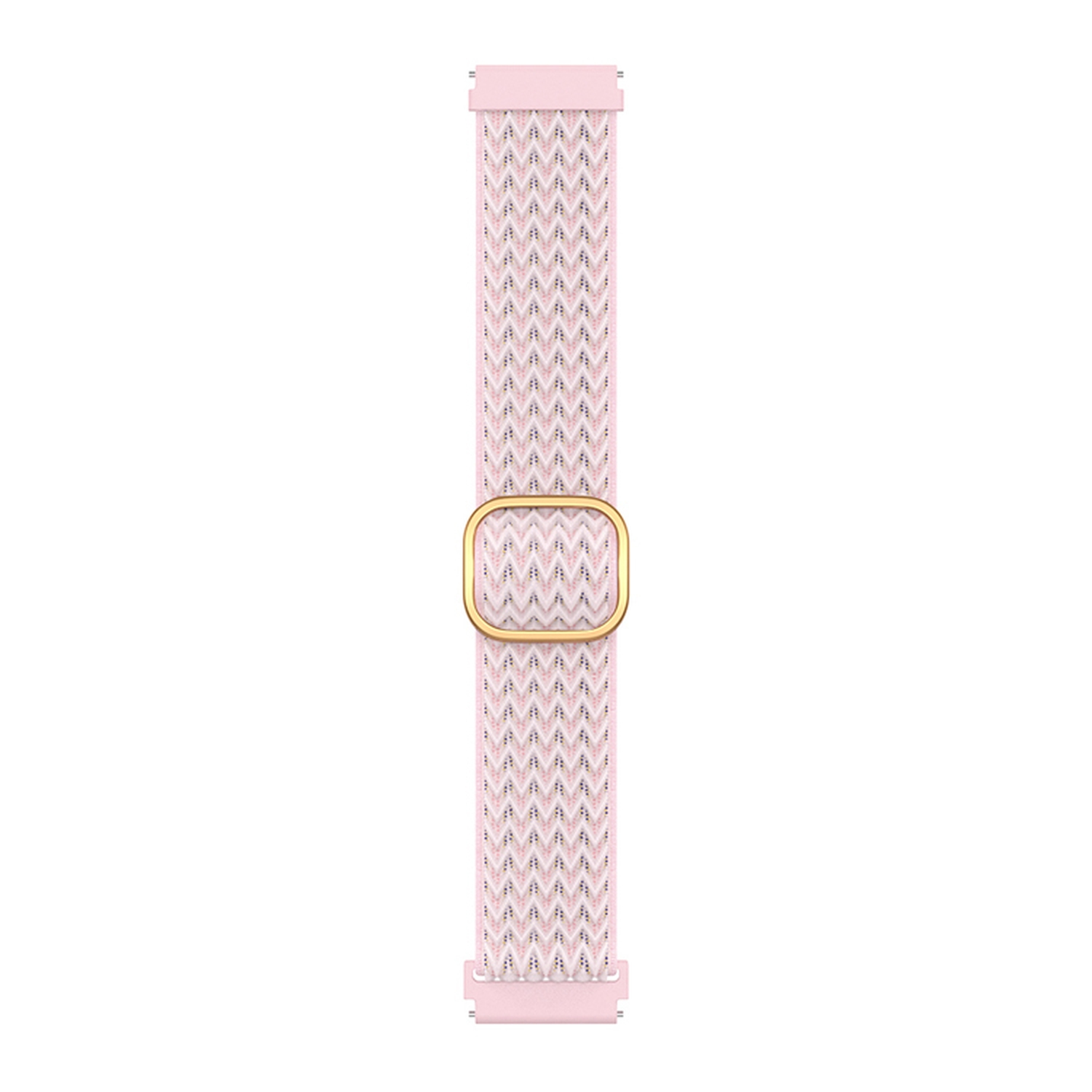 Ein pinkfarbenes Smartwatch-Armband mit einer goldfarbenen quadratischen Schnalle.