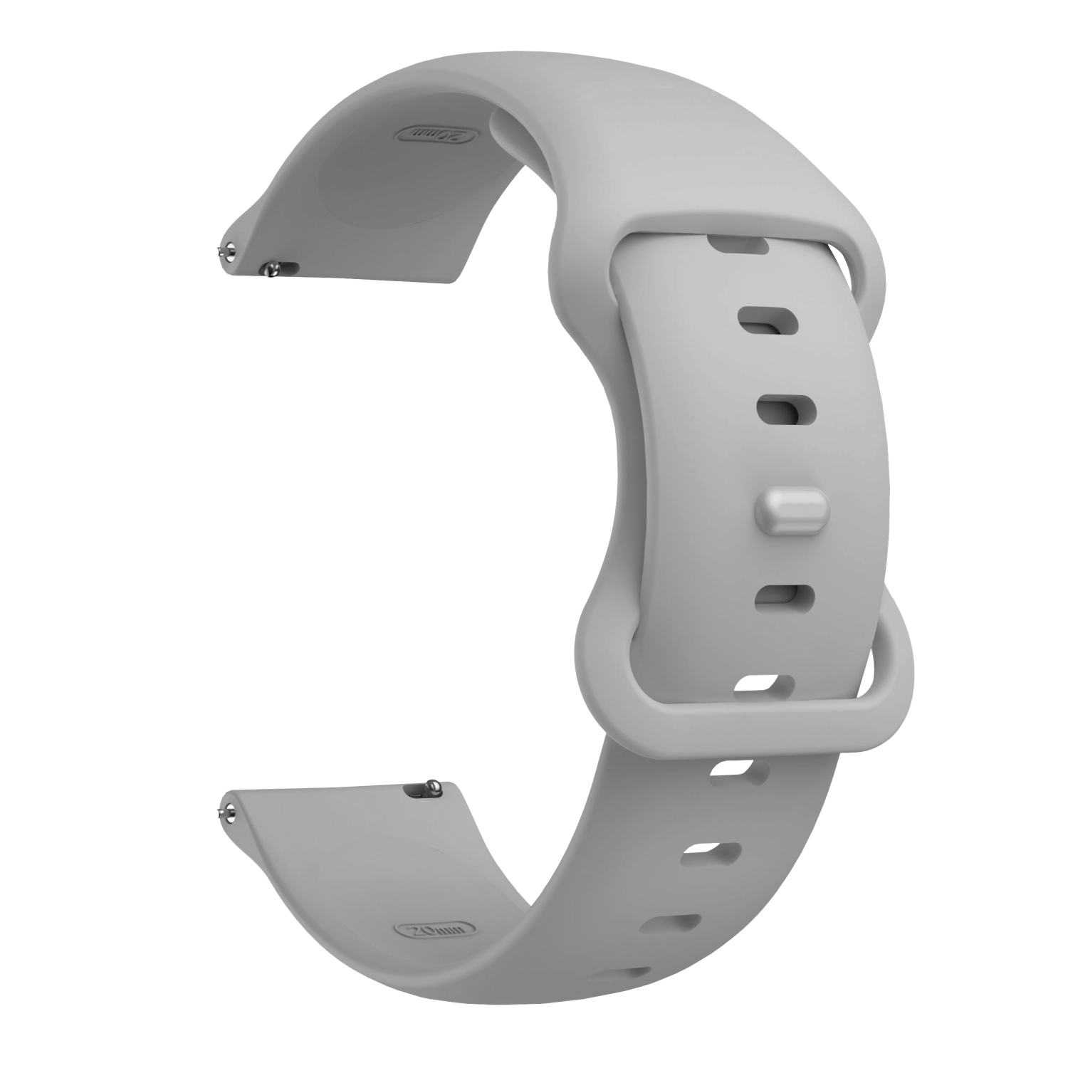 Ein graues Uhrenarmband mit Schnalle und Stift.