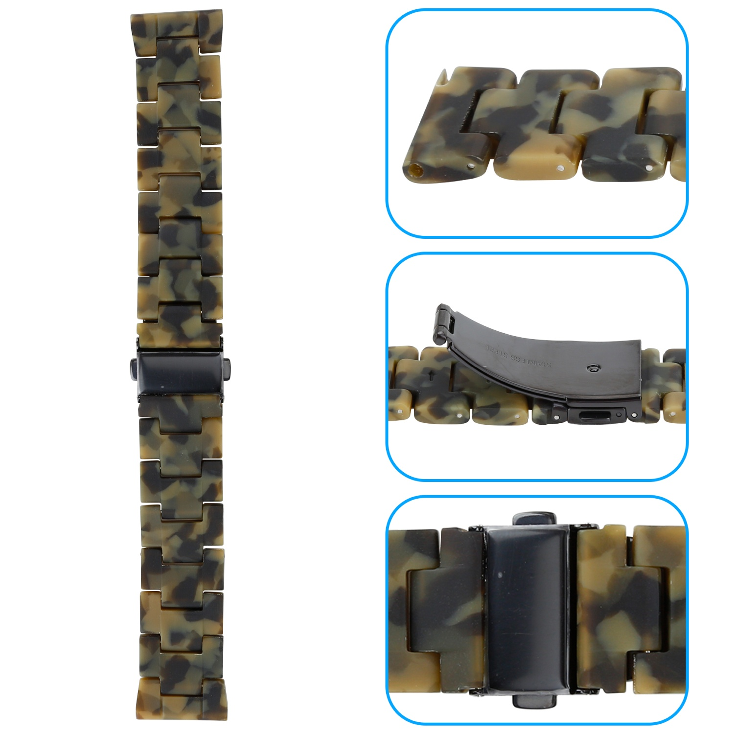 Armband mit Tarnmuster in Braun und Grün, mit schwarzer Schließe.