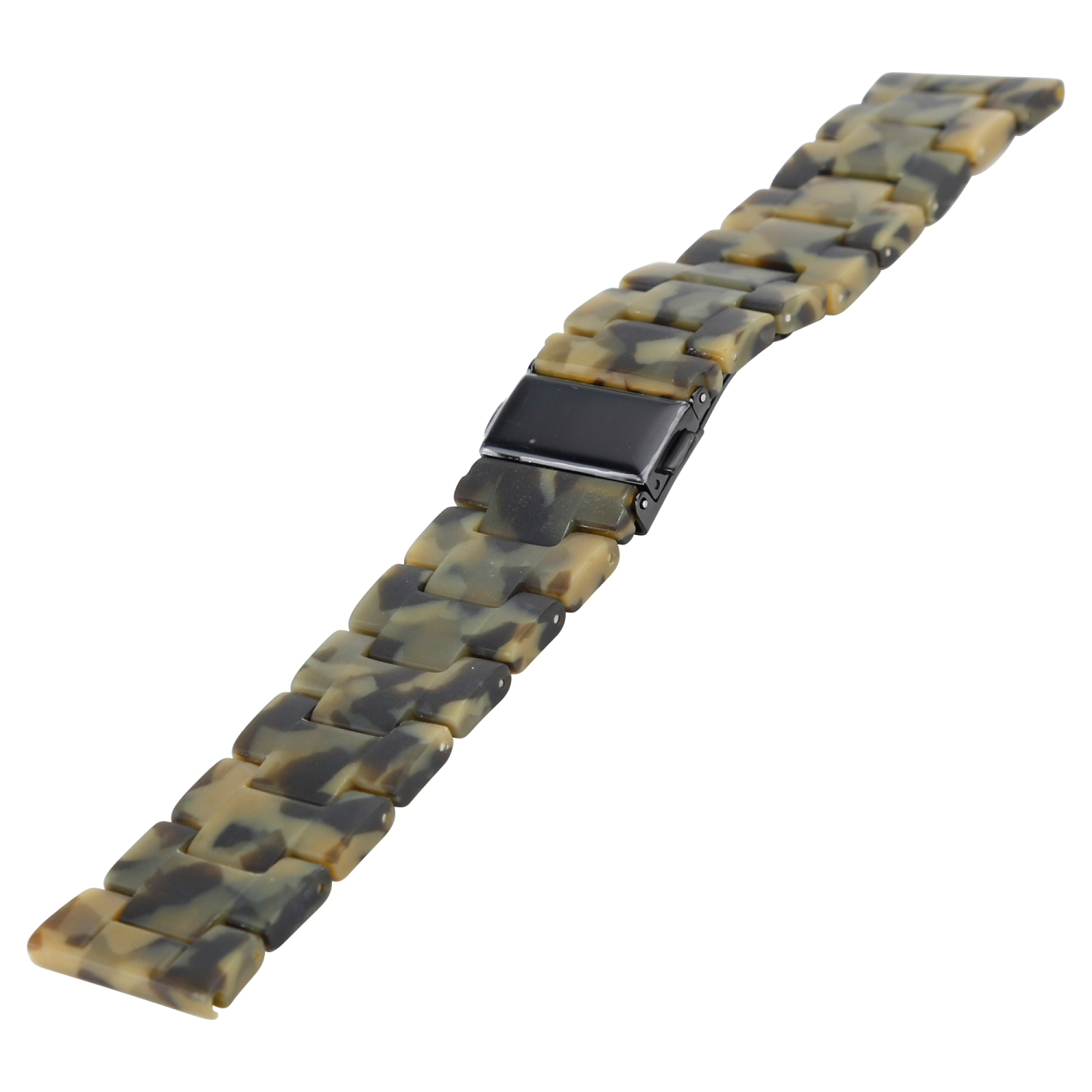 Ein Armband mit einem gesprenkelten Muster, mit schwarzem Verschluss.