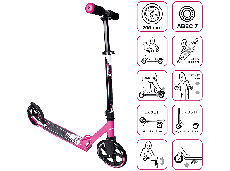 MUUWMI Aluminium Scooter Kinderfahrzeug 205 mm pink