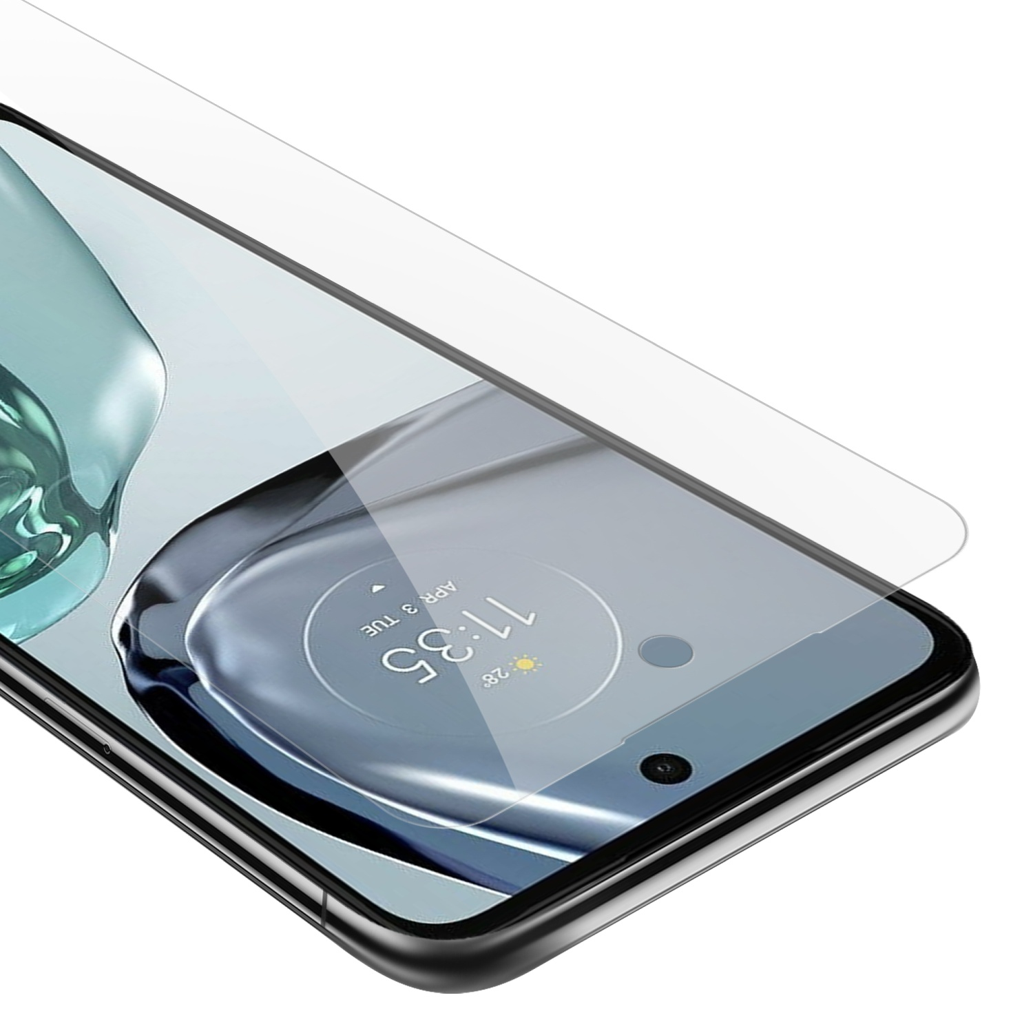 Un telefono con una protezione per lo schermo applicata, la protezione è trasparente e copre lo schermo.
