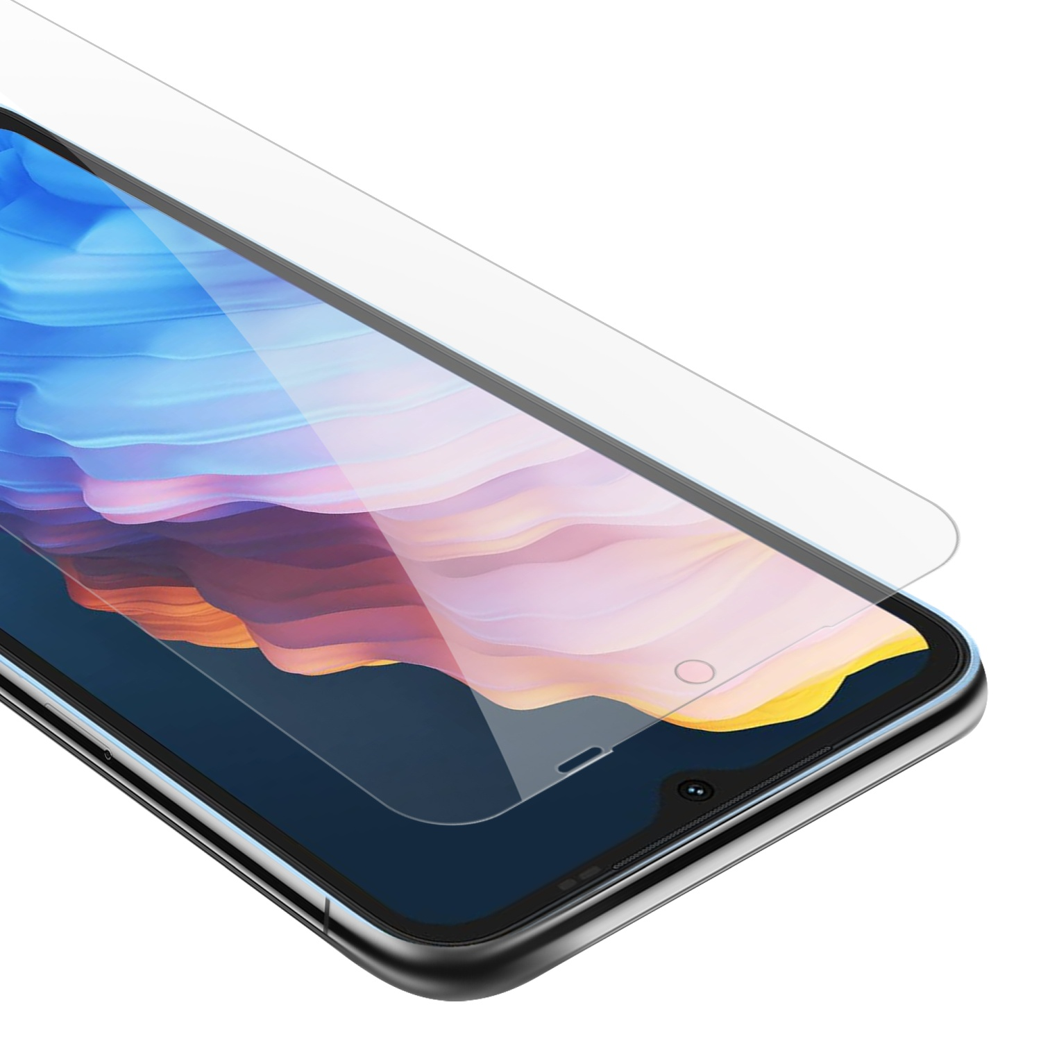 Un telefono con una protezione per lo schermo applicata, vista da vicino.