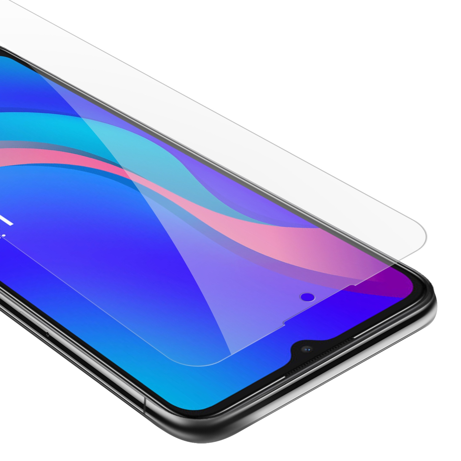 Un telefono con una protezione schermo in fase di applicazione, che mostra il bordo della protezione.