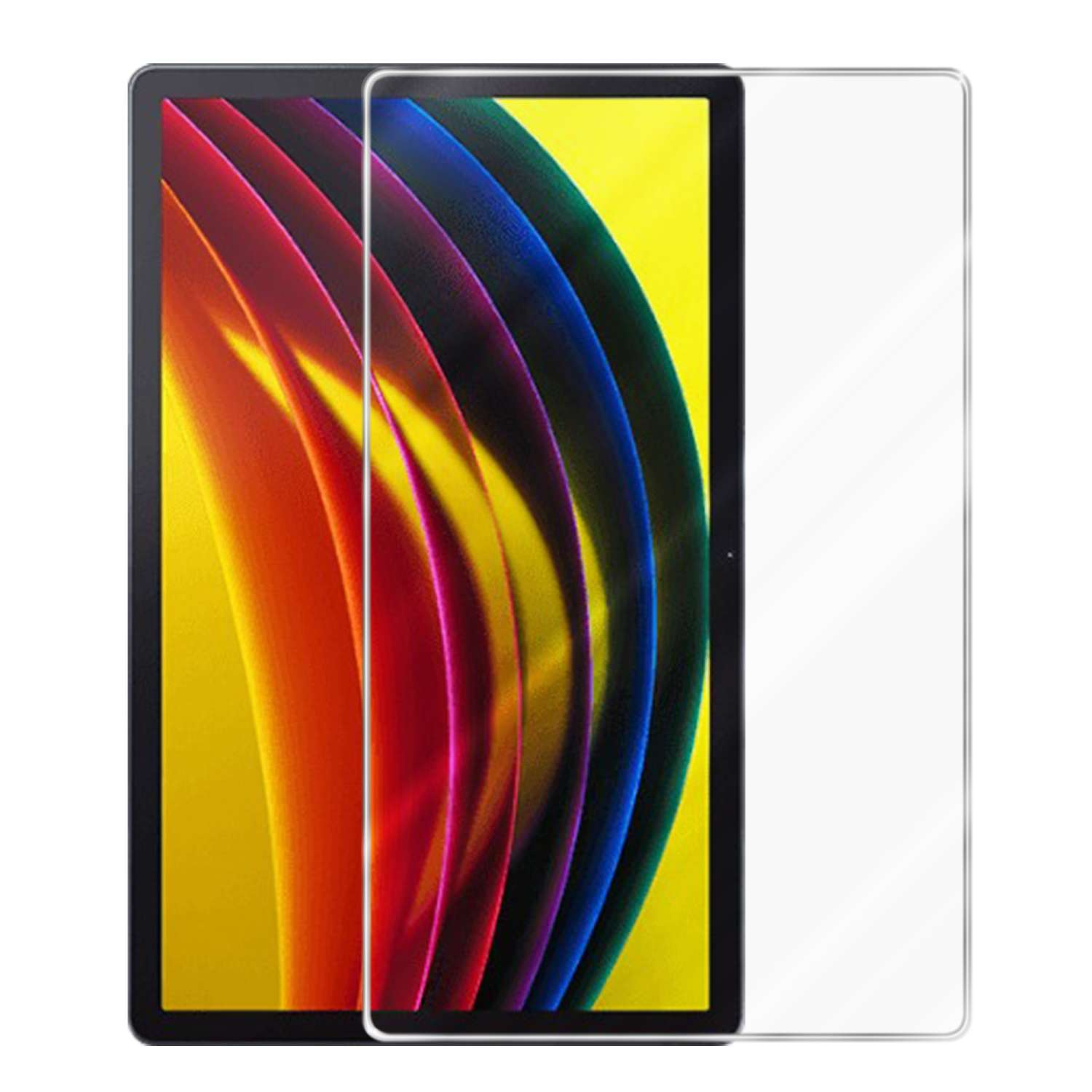 Tablet con protezione schermo applicata. La protezione è trasparente e sullo schermo.