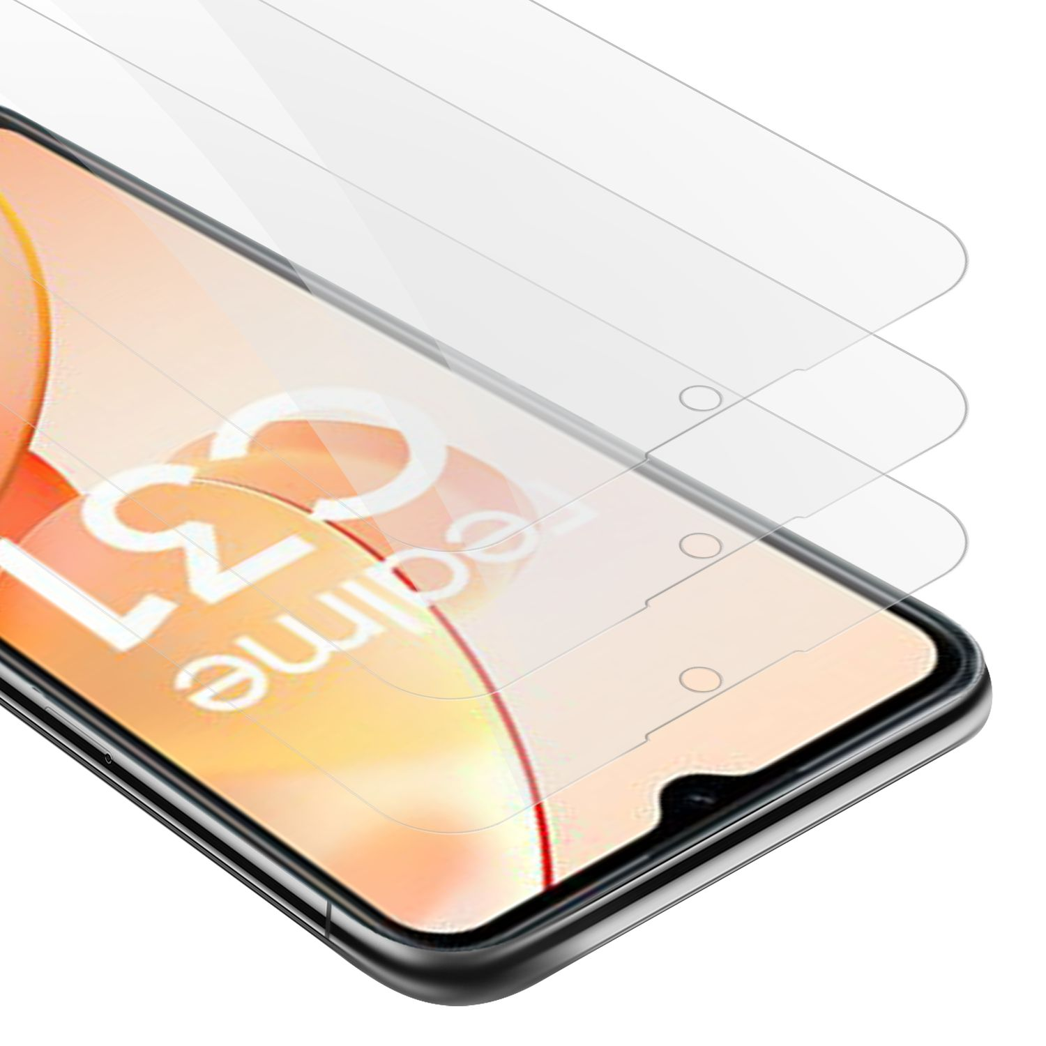 Telefono con sovrapposizione di protezione dello schermo, con testo sullo schermo.