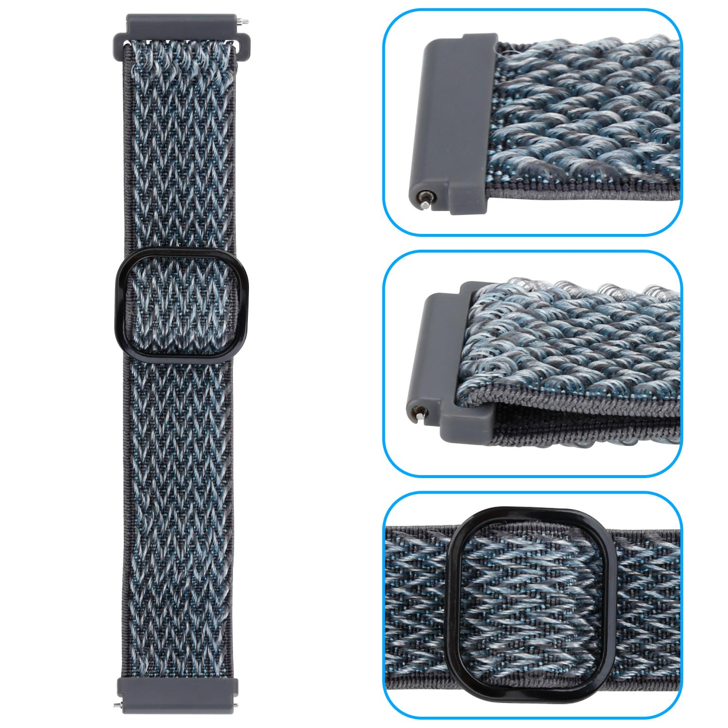 Uhrenarmband in Abschnitten. Zeigt Details des Armbands und seiner Befestigungspunkte mit gewebter Textur.