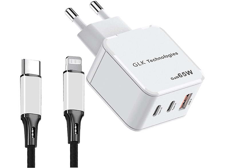 GLKTECHNOLOGIES 65W 3Port USBC Inkl. 1M Lightning Kabel ws Ladegerät