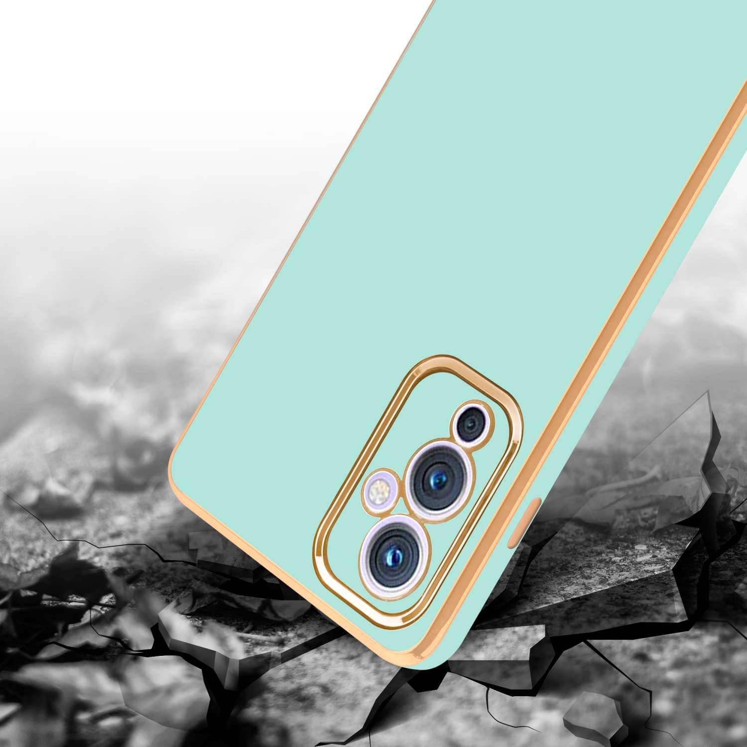 Mint Handyhülle OnePlus, Kameraschutz, mit 9, CADORABO Glossy Gold Backcover, Grün -